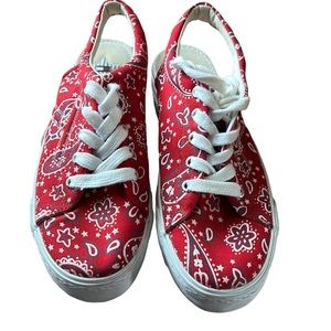 Tommy Hilfiger Platform Shoes Size 9 M Red White Handkerchief Y2K Paisley